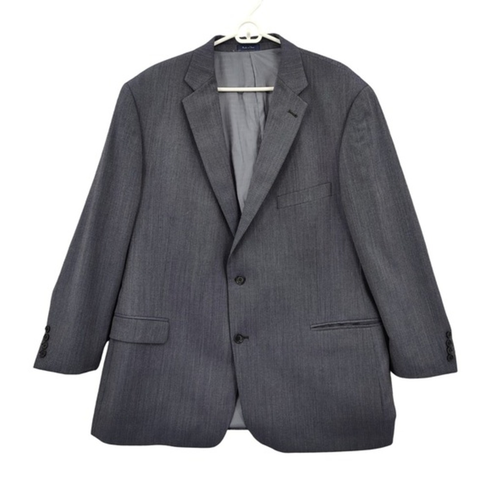 Turnbury Mens Classic Wool Blazer 50R Textured Two Button Sport Coat Blue Gray